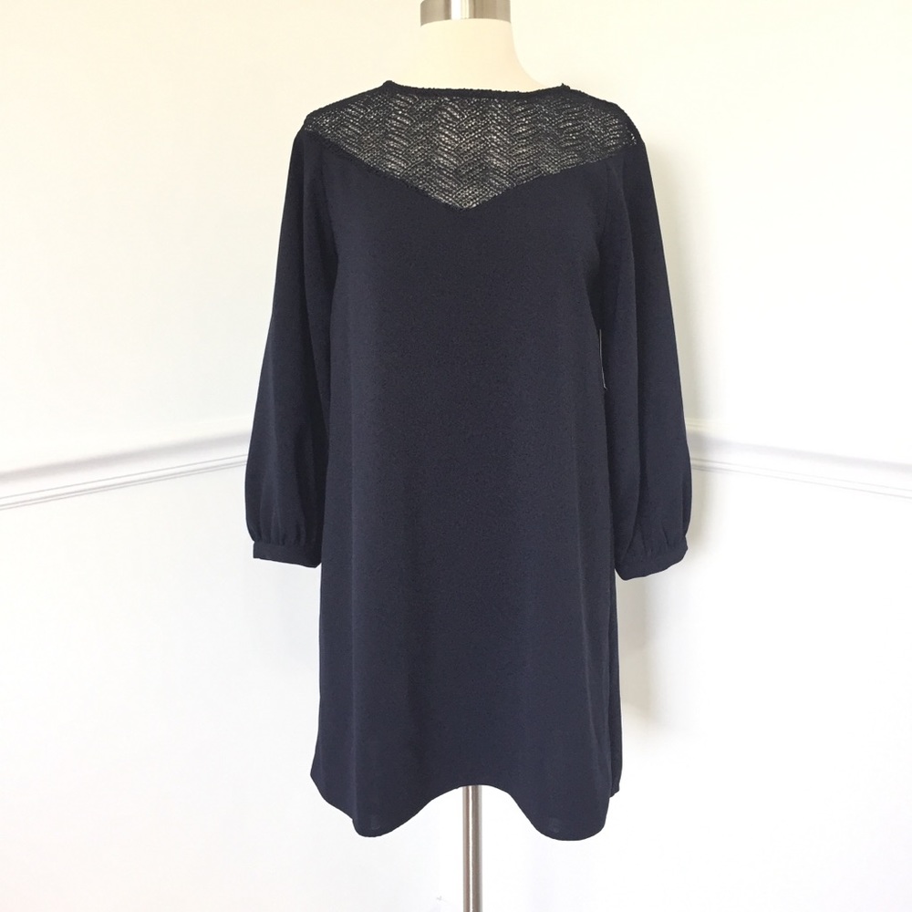 Zara Black Crochet Lace Shift Dress